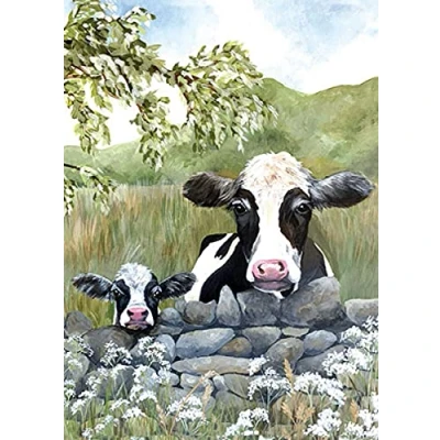 Image of Paperlink Flora Artistic Male/Female Blank Greeting Card from Cows Peering Over a Wall by Maddie Ellis