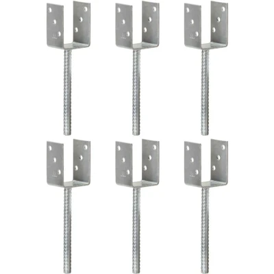 Image of vidaXL Fence Anchors 6 pcs Silver 7x6x30 cm Galvanised Steel