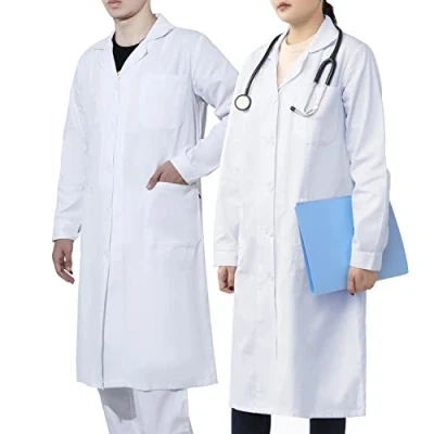 Image of WORK IDEA 100% Cotton Lab Coat, Unisex Men Women Protective Clothing for Laboratory Medicine Coat Doctor&#039;s White