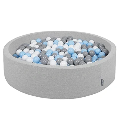 Image of KiddyMoon Soft Ball Pit Round 120X30cm/300 Balls ∅ 7Cm / 2.75In For Kids, Foam Pool Baby Playballs Children, Made In The EU, Light Grey:Grey White Babyblue