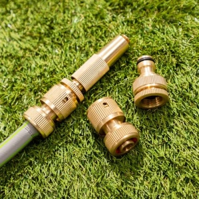 Image of Dunnet Tools 4pc 3/4 Inch Brass Tap Hose Connector Set Outside Spray Gun Adapter High Pressure Pipe Fittings Female Thread with 1/2 Quick Connect Fitting