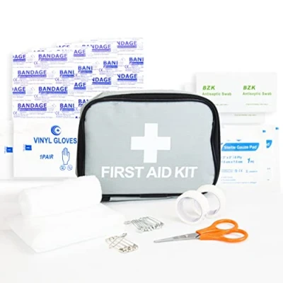 Image of Clay Roberts First Aid Kit, Grey, Compact Kit Bag, Bandages, Dressing Pads Plasters, Emergency &amp; Medical Supplies 1st Bag for Travel, Grey Camping, Travel Kits
