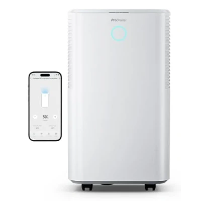 Image of Pro Breeze® 12L/Day Dehumidifier with Automatic Humidity Sensor &amp; Display, 24 Hour Timer, Laundry Drying, Continuous Drainage (White, 12 Litres + Smart App)