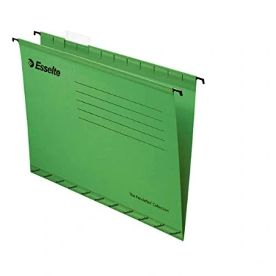 Image of Esselte 90337 Classic Reinforced Suspension File, Foolscap, Tabs Included, Green, Pack of 25, 360 x 240 mm