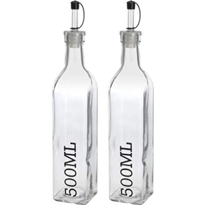 Image of 2 x 500ml Square Glass Oil/Vinegar/Dressing Drizzler Dispenser Bottles with Pouring Spouts