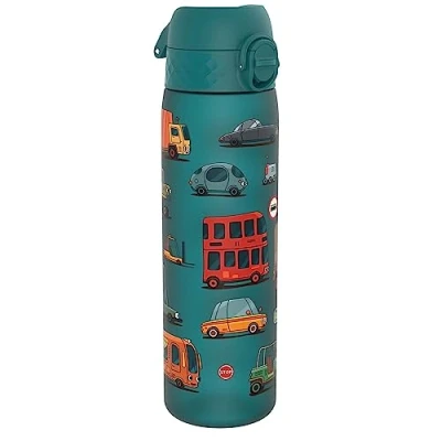 Image of Ion8 500ml Water Bottle, BPA Free, Leakproof, Dishwasher Safe, Easy Open, Secure Lock, Clear Drinks Bottle for Boys &amp; Girls, Small Gym Sports Drinking 500ml, Aqua, Cars Design