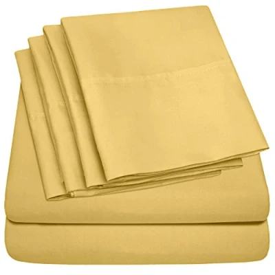 Image of King Size Bed Sheets 6 Piece 1500 Supreme Collection Fine Brushed Microfiber Deep Pocket Sheet Set Bedding 2 Extra Pillow Cases, Great Value, King, Yellow