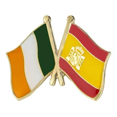 Image of Ireland Irish &amp; Spain Spanish Friendship National Flag Metal Enamel Pin Badge