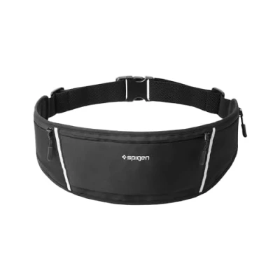 Image of Spigen Dynamic Shield Running Belt, [Lightweight] [Quick Drying] Phone Holder Bum Bag with Reflective Strip and Adjustable Waist Strap for Men Women Black