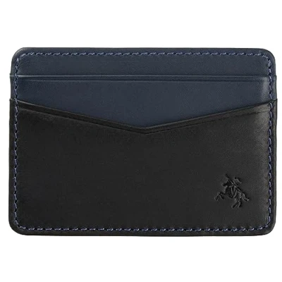 Image of Visconti Slim Collection Axe Leather Card Holder RFID Blocking VSL40 Black/Steel Blue
