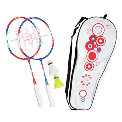 Image of Sure Shot London 2 Player Junior Badminton Racket Set with x Rackets and Shuttles Carry Bag, Red/Blue/White, One Size