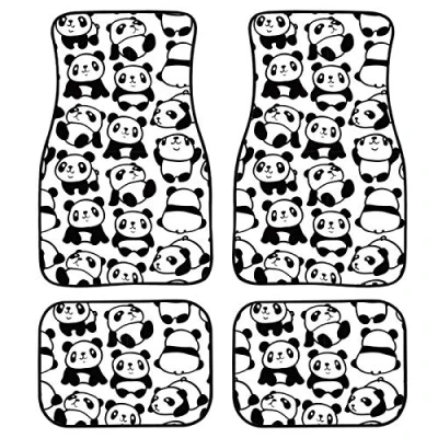 Image of SEANATIVE Car Floor Mats,Cute Cartoon Animal Panda Design Universal 4 Packs Front&amp;Rear Auto Interior Rugs Heavy Duty Carpet Fit Most Vehicle/SUV/Truck/Van