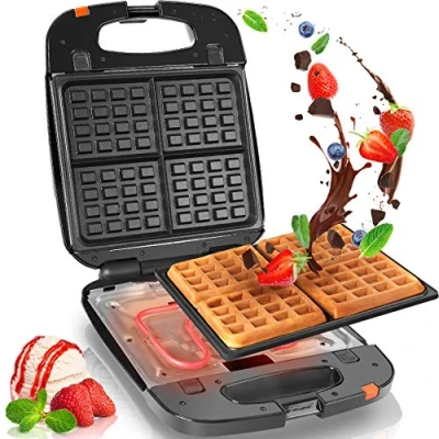Image of Duronic Waffle Maker WM60 Non Stick Iron 4 Square Belgian Makers with Removable Plates Machine for Croffles &amp; American Style Waffles