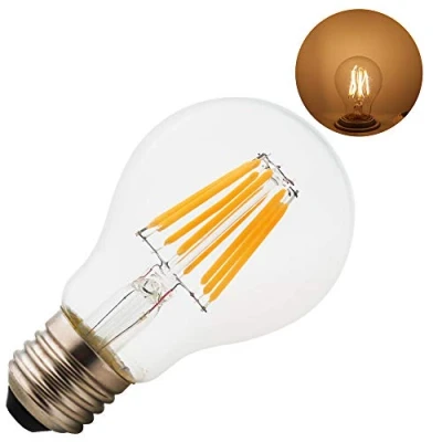 Image of Chao Zan 8W E27 Edison Screw LED Filament Light Bulb Warm White 2700K A60 Standard Globe Vintage Glass Lamp Bulb, 75W 80W Incandescent Equivalent