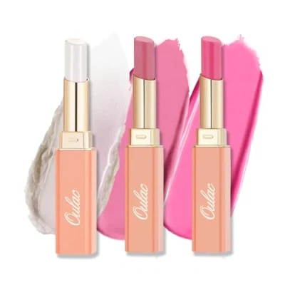 Image of Oulac Moisture Shine Lipstick Set Moisturising Pink Lipstick, Tinted Lip Balm for Dry Lips, Sheer to Medium Coverage Colour Glossy Finish, Juicy Look, Vegan (06/07/S3)