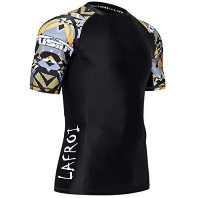 Image of LAFROI Men&#039;s Short Sleeve UPF 50+ Baselayer Skins Compression Rash Guard (Armour, LG)