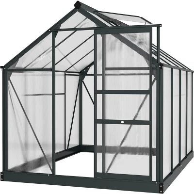Image of Outsunny Polycarbonate Walk In Garden Greenhouse Aluminium Frame w/Slide Door845 059GY