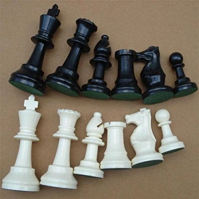 Image of Keenso Chessmen Set, Plastic Set International Chess Game Complete With Lint Pad Black &amp; White(Large 77mm) Chess, Leisure Sports
