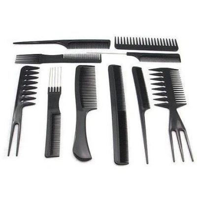 Image of Professional Salon Hair Styling Comb Set 10 pcs Hairdressing Stylists Barbers Combs for Straight Brush Black