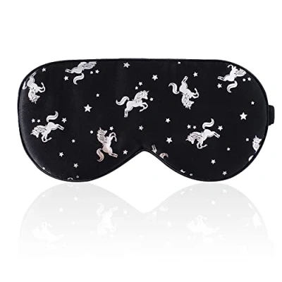 Image of townssilk Silk Sleep mask with Adjustable Strap,Comfortable and Super Soft Eye Ultimate Sleeping aid Silver Unicorn Black