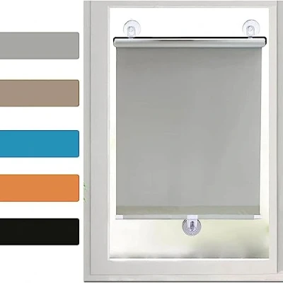 Image of Temporary blackout roller Curtain,Suction Cup Window Shade,Retractable Sunshade blinds,Grey 12 sizes,No Drilling,Indoor 45x125cm(17.7 * 49.2in)