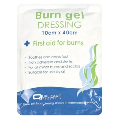 Image of Qualcare Burn Dressing Gel, 10cm x 40cm, Cooling, Moisturising, Non Stick, for Minor Burns, Scalds, Sunburns