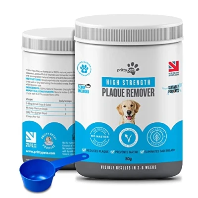 Image of Pritty Pets Dog Plaque Remover 50g Off Dogs &amp; Cats 100% Natural Tartar Treatment Simply Add to Food, No Need for Toothbrush or Toothpaste Eliminates Bad Breath (50g)