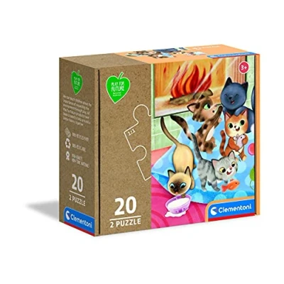 Image of Clementoni 24784 Puzzle Play for Future Puppies 2 x 20 pieces jigsaw puzzles kids age 3 100% Recycled Materials Made in Italy, cartoon