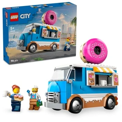 Image of LEGO City Donut Truck Toy with 2 Minifigures Creative Building Toys for 5+ Year Old Boys &amp; Girls Mobile Food Stand Accessories Fun Gift Ideas Birthdays Holidays 60452