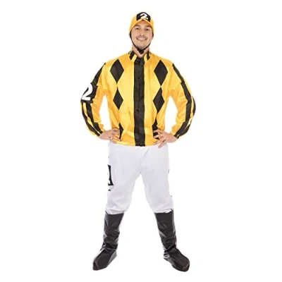 Image of Bristol Novelty AF128XL Jockey Costume, Men, White, Yellow, Black, Extra Large Chest 44&quot; 58&quot;