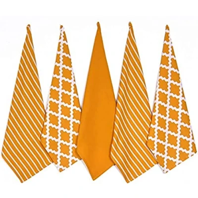 Image of Penguin Home Premium 100% Pure Cotton Tea Towel for Kitchen, Set of 5 Kitchen Towels, Soft &amp; Durable Cloths Set, Machine Washable, 65 x 45 cm Colour Ochre