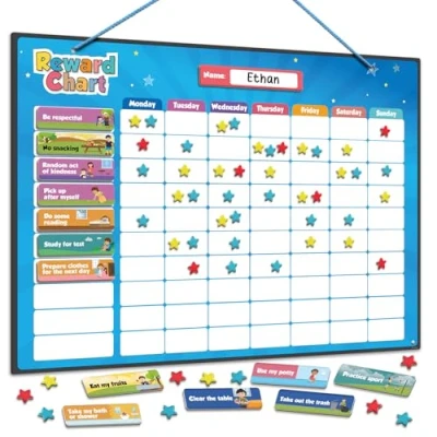 Image of Smart Panda Magnetic Reward Chart Star for Children, Stickers Behaviour Responsibility, Routine, Potty Training 80+ Chores Included