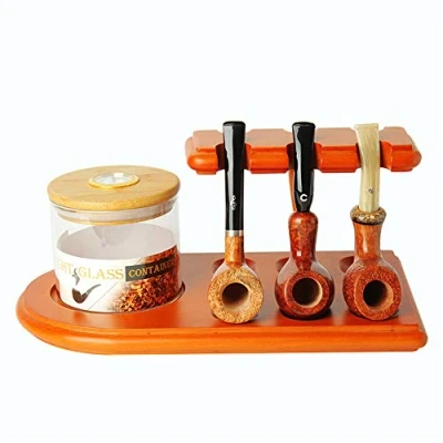 Image of MUXIANG Pipe Stands for Cigar Humidor Jar and European Beech Wood Tobacco Rack Stand Display 6 Pear Pipes (jar not Included) FA0073