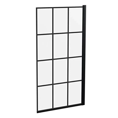 Image of nuie NSSQBF Pacific Modern Bathroom Reversible 6mm Toughened Safety Glass Square Black Framed Shower Bath Screen, 1435mm, Matt