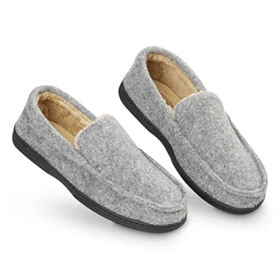 Image of DUNLOP Moccasins Slippers Men Loafers Faux Fur Rubber Sole Memory Foam House Indoor Shoes Gifts For (Grey, 11 UK)