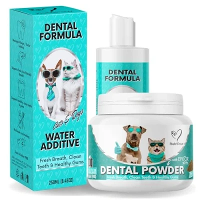 Image of NutriPaw Dental Kit For Dogs &amp; Cats Clean Teeth, Healthy Gums Fresh Breath Manage Plaque Tartar Build Up Fuss Free No Brushing Needed Cat/Dog Mouthwash Powder