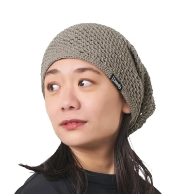 Image of Lightweight Summer Beanie Hat for Men, Cotton Mesh Women, Hand Made Knit Cap Charcoal Grey