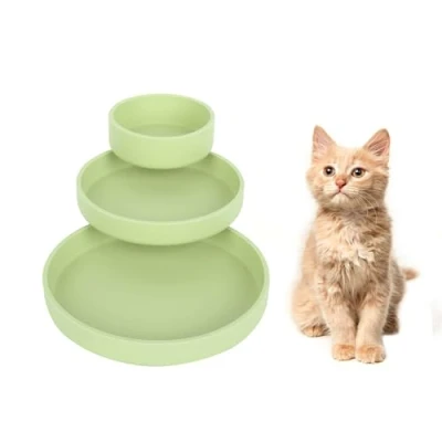 Image of Lollanda Feeding Bowl for Cats, Set of 3, Silicone Bowl, Drinking Oval, Wide Dry Food and Wet (Light Green)