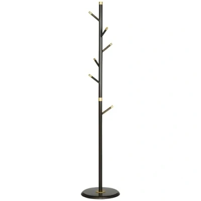 Image of HOMCOM Coat Rack, Freestanding Stand with 6 Hooks and Bamboo Frame for Entryway, Hallway, Bedroom, Living Room, Walnut