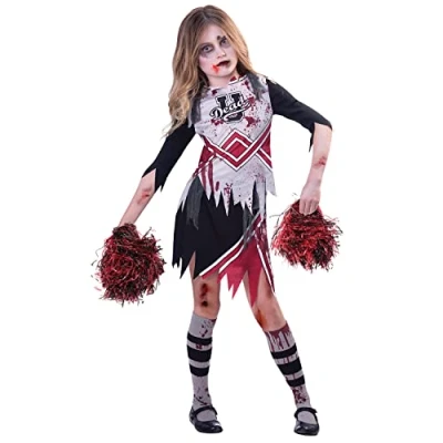 Image of amscan 9902691 Childs Zombie Cheerleader Fancy Dress Halloween Costume High School Outfit (7 8 Years)