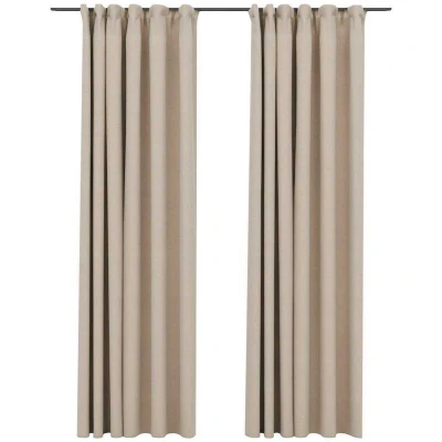 Image of vidaXL Linen Look Blackout Curtains with Hooks 2 pcs Beige 140x225 cm