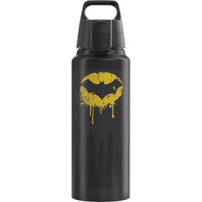 Image of Sigg Aluminum Water Bottle WMB Pathfinder Batman Tag Climate Neutral Certified Suitable for Carbonated Beverages Leakproof &amp; Lightweight BPA Free Black with Design 1L