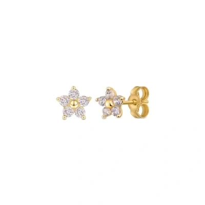 Image of Amberta Italian 9ct Gold Small Stud Earrings for Women Heart Earrings: Flower