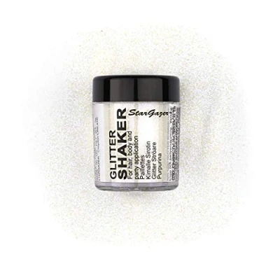Image of Stargazer glitter Shaker, White. Cosmetic powder for use on the eyes, lips, face, body, hair and nails.