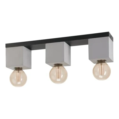Image of EGLO ceiling lamp Prestwick 3, 3 light modern, industrial, living room made of concrete in grey and metal black, bedroom with E27 socket