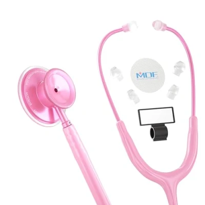 Image of MDF Acoustica Lightweight Stethoscope for Doctors, Nurses, Students, Home Health Use, Adult, Dual Head, Pink Tube, Pinkore Chestpiece Headset, MDF747XPPO01