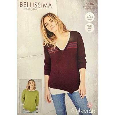 Image of Stylecraft Bellissima Double Knitting Pattern Asymmetric Hem Sweaters 9584 2 Easy Knit Designs Includes Larger Sizes