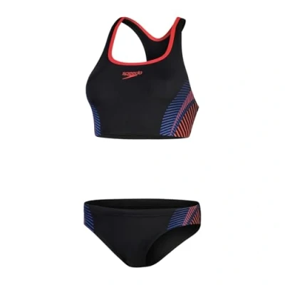 Image of Speedo Women&#039;s Placement 2pc Bikini, Black/Fed Red/C Blue, 6