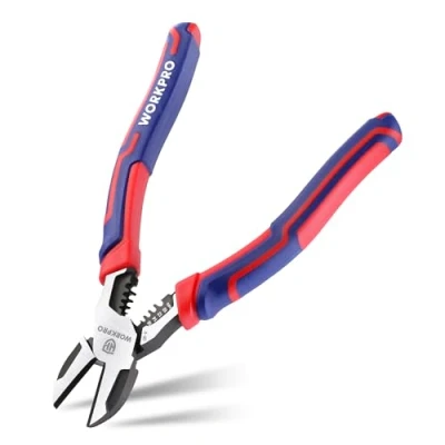 Image of WORKPRO Diagonal Cutting Pliers with Wire Stripper, 200mm Heavy Duty Cr V Cutters, Multi Function High Leverage Side Cutters Industrial