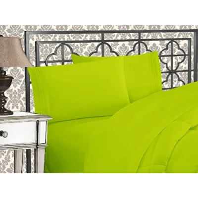 Image of Elegant Comfort Luxurious 1500 Thread Count Egyptian Quality Three Line Embroidered Softest Premium Hotel 4 Piece Bed Sheet Set, Wrinkle and Fade Resistant, California King, Lime